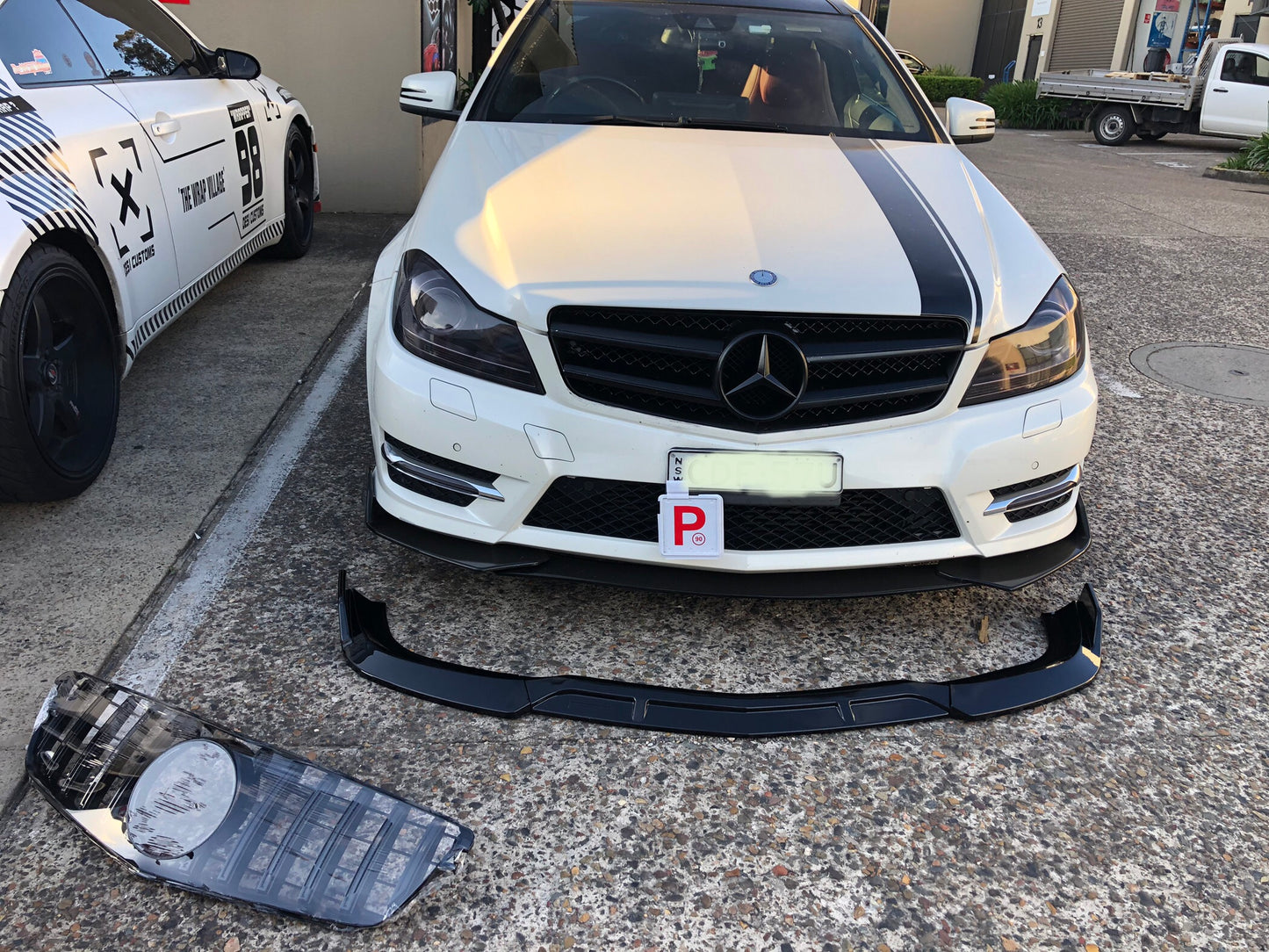 Mercedes W204 C class AMG front lip splitter spoiler Grille bodykit